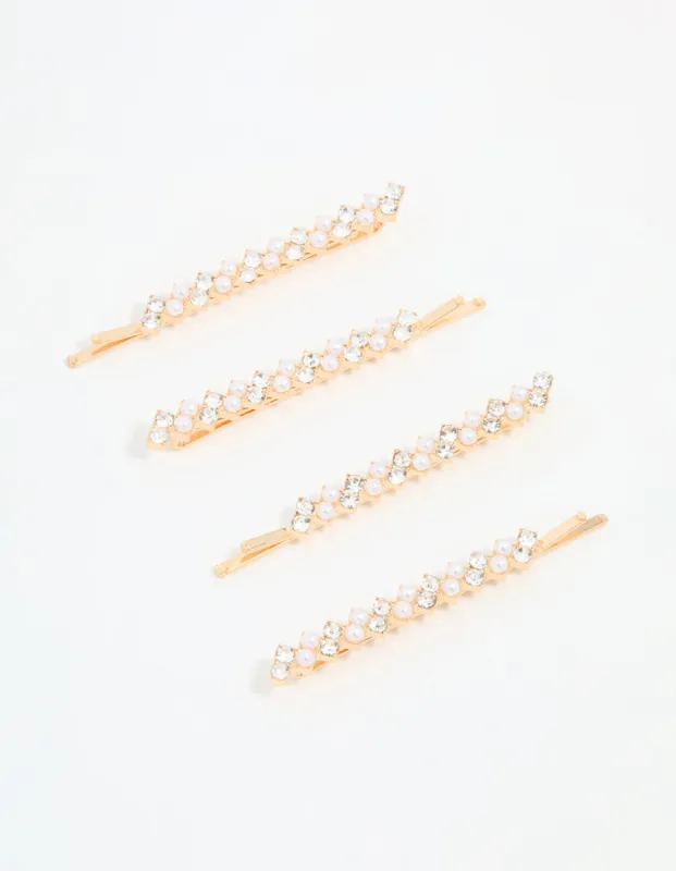 Gold Pearl Zigzag Hair Slides 4-Pack sold by lovisa