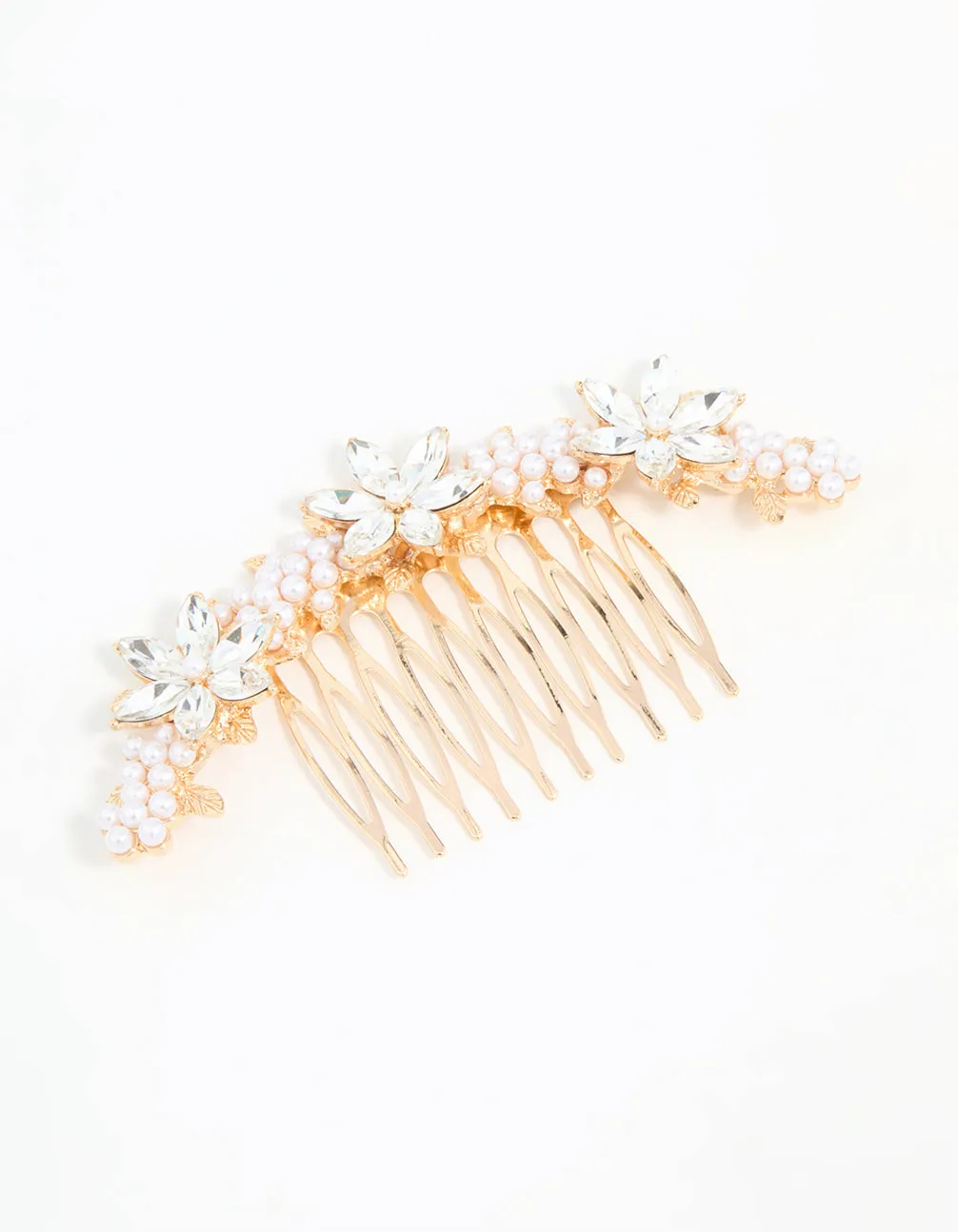 Rose Gold Diamante & Pearl Flower Comb sold by lovisa