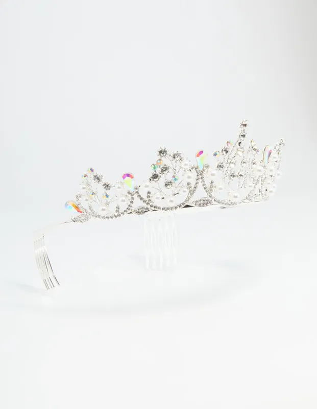 Silver Diamante & Pearl Crown Headband sold by lovisa