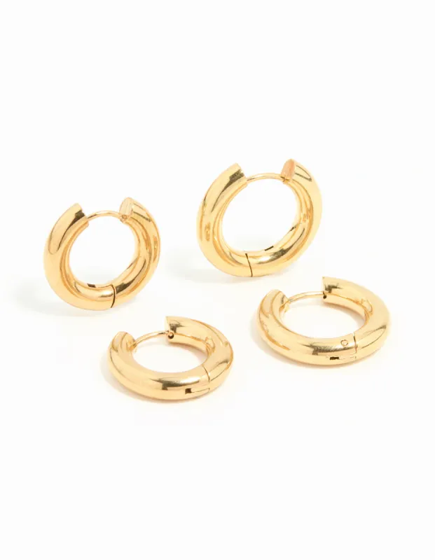 Waterproof Gold Plated Stainless Steel Tube Hoop Earrings 2 Pack sold by lovisa