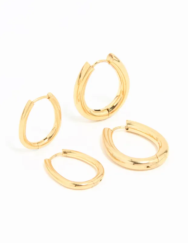 Waterproof Gold Plated Stainless Steel Oval Tube Hoop Earrings 2-Pack sold by lovisa