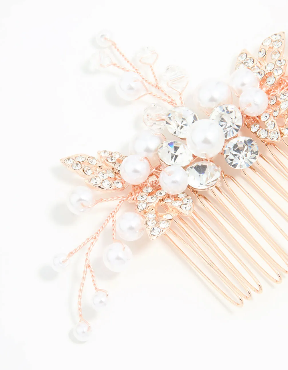 Rose Gold Diamante & Pearl Leaf Hair Comb sold by lovisa product image thumbnail 2