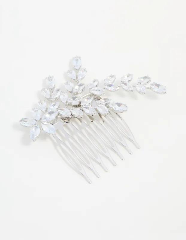 Silver Diamante Flower & Leaf Hair Comb sold by lovisa