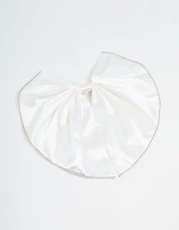 White Fabric Diamante Edge Cascading Bow Clip sold by lovisa