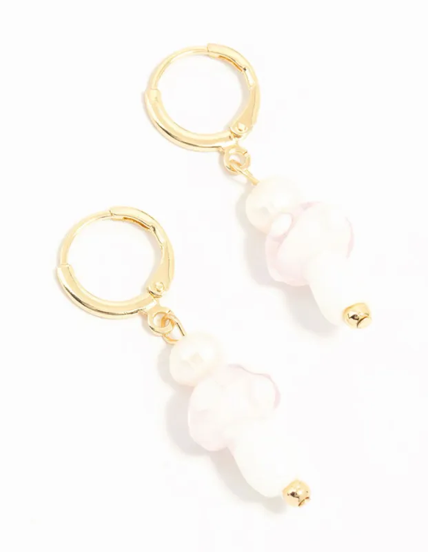 Gold Plated Pearl Beaded Mushroom Huggie Earrings sold by lovisa