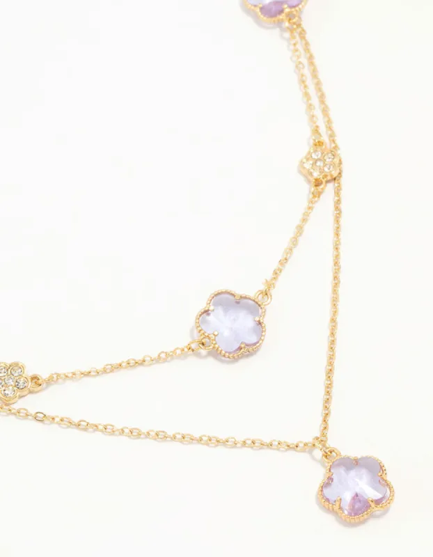 Gold Plated Purple Cubic Zirconia Petal Layered Necklace sold by lovisa
