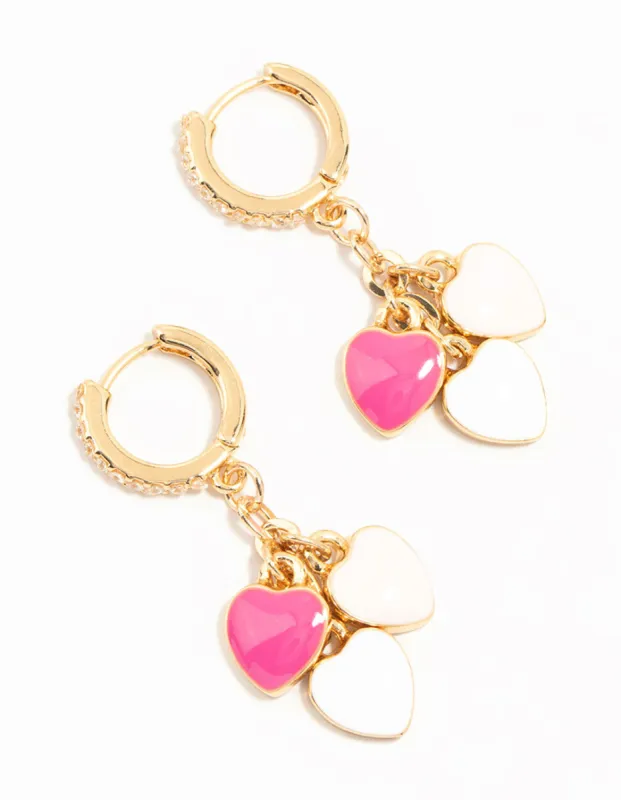 Gold Plated Pink & White Heart Huggie Earrings sold by lovisa