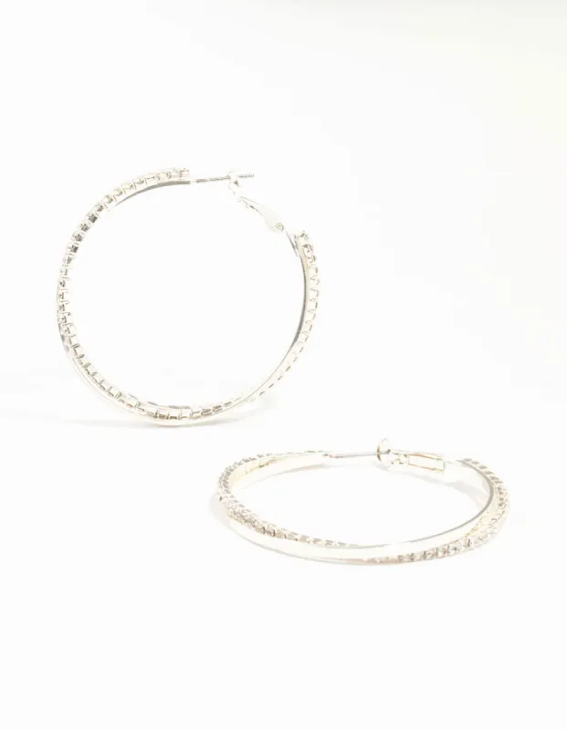 Silver Smooth Cup Chain Diamante Hoop Earrings sold by lovisa