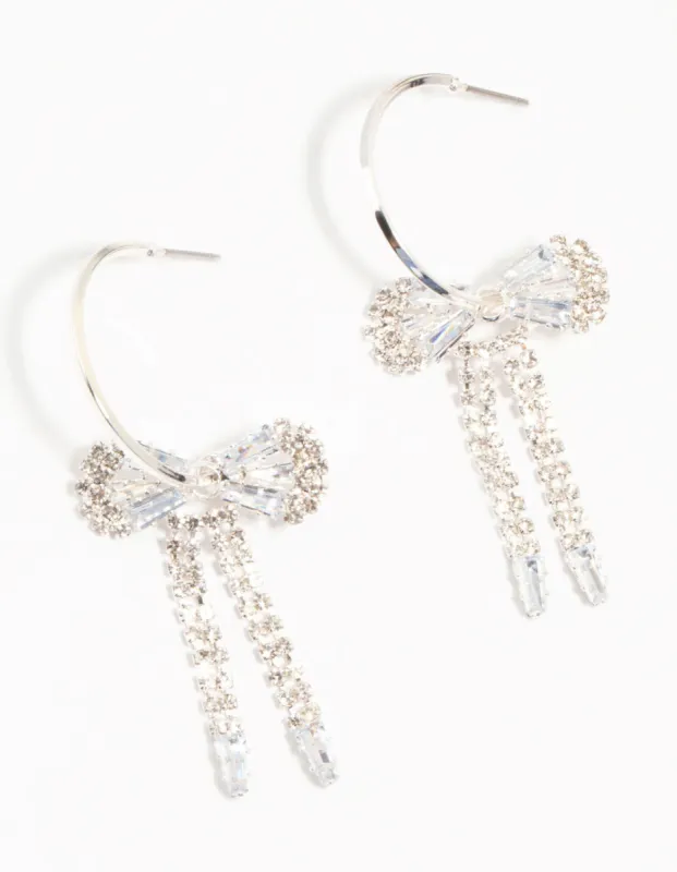 Diamante Bow Hoop Silver Earrings sold by lovisa