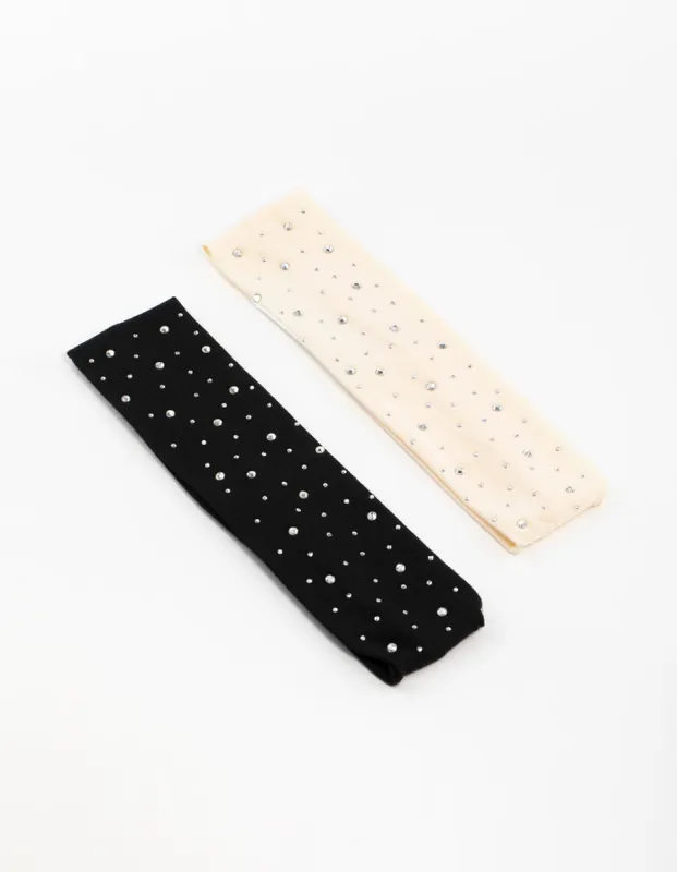 Black & Cream Fabric Diamante Stretch Headbands 2-Pack sold by lovisa