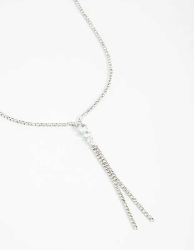 Silver Double Chain Drop Necklace sold by lovisa