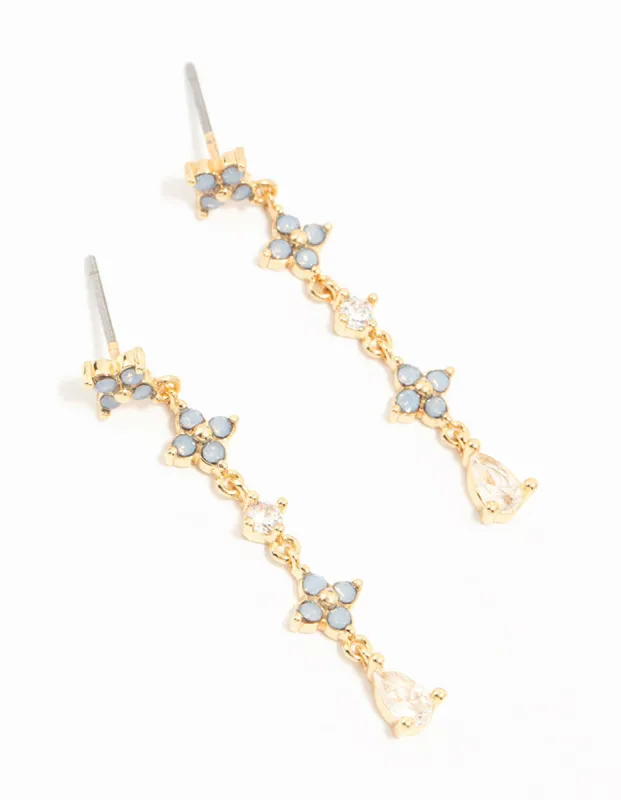 Gold Plated Blue Cubic Zirconia Floral Drop Earrings sold by lovisa