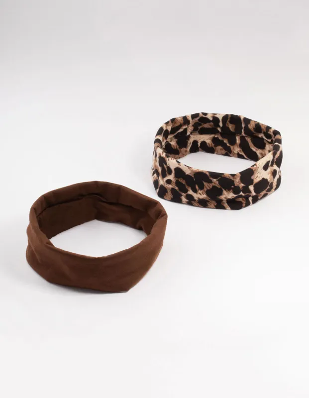 Brown & Leopard Print Stretch Fabric Headbands 2-Pack sold by lovisa
