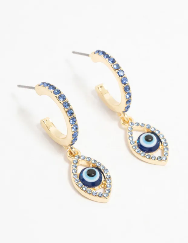 Gold Plated Diamante Evil Eye Drop Earrings sold by lovisa