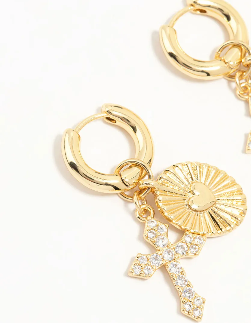 Gold Plated Cubic Zirconia Cross Huggie Earrings sold by lovisa product image thumbnail 4