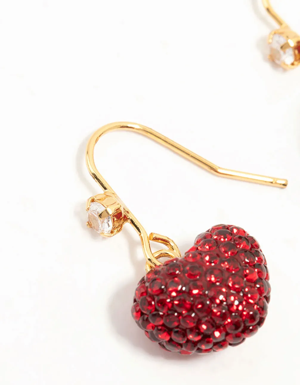 Gold Plated Red Diamante Puffy Heart Drop Earrings sold by lovisa product image thumbnail 4
