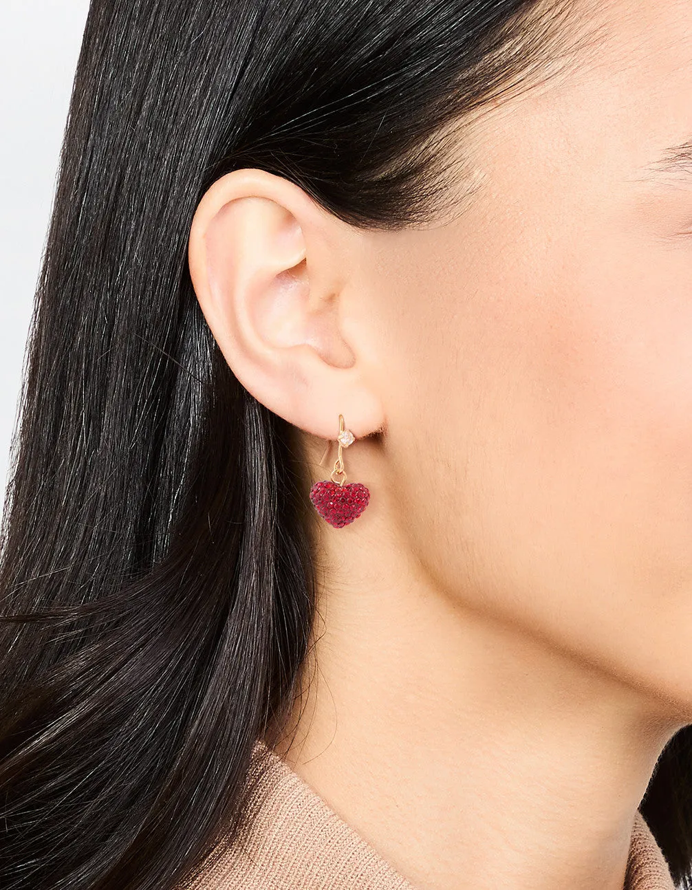 Gold Plated Red Diamante Puffy Heart Drop Earrings sold by lovisa product image thumbnail 2