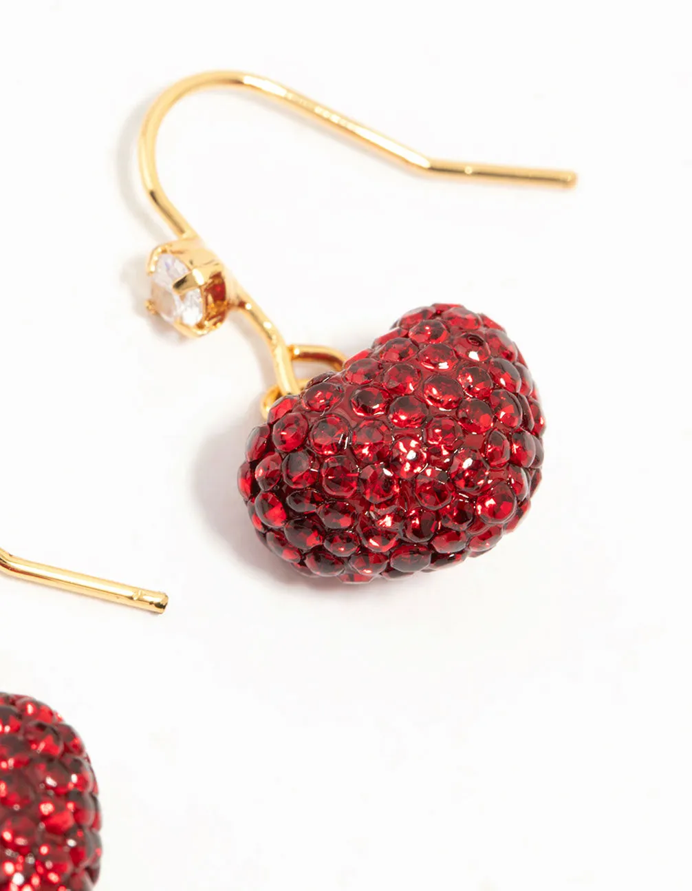 Gold Plated Red Diamante Puffy Heart Drop Earrings sold by lovisa product image thumbnail 5