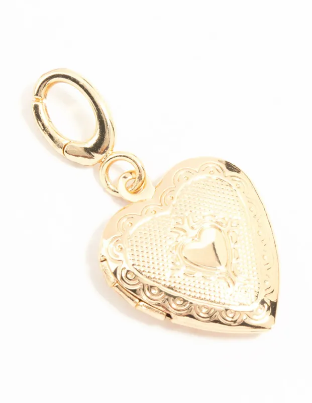 Gold Plated Textured Heart Locket Charm sold by lovisa