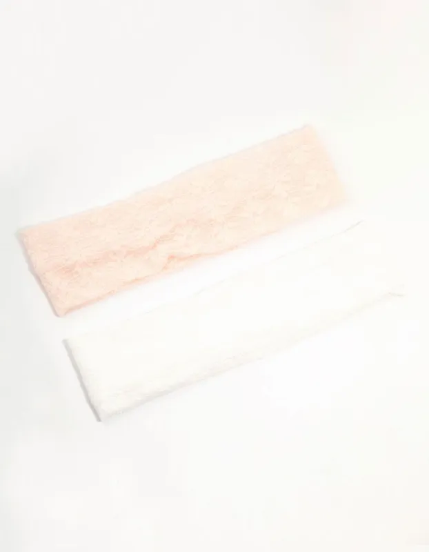 White & Pink Stretch Lace Headbands 2-Pack sold by lovisa