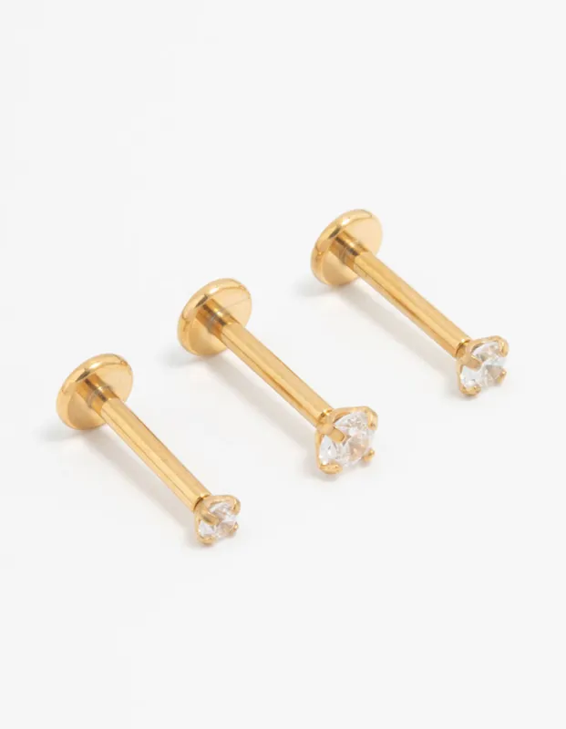 Gold Plated Surgical Steel Classic Cubic Zirconia Flat Backs 3-Pack sold by lovisa