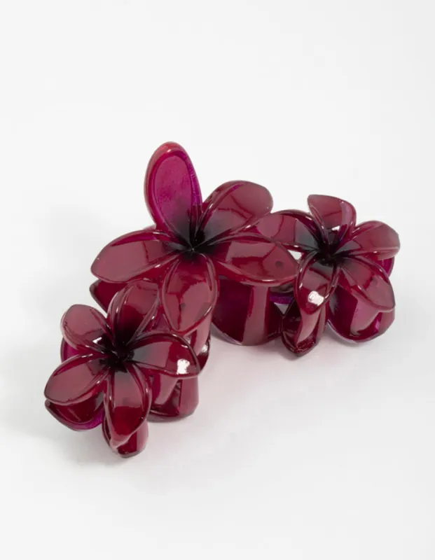 Burgundy Frangipani Flowers Hair Claw Clip sold by lovisa