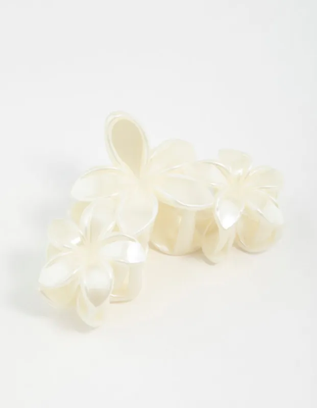 Cream Frangipani Flowers Hair Claw Clip sold by lovisa