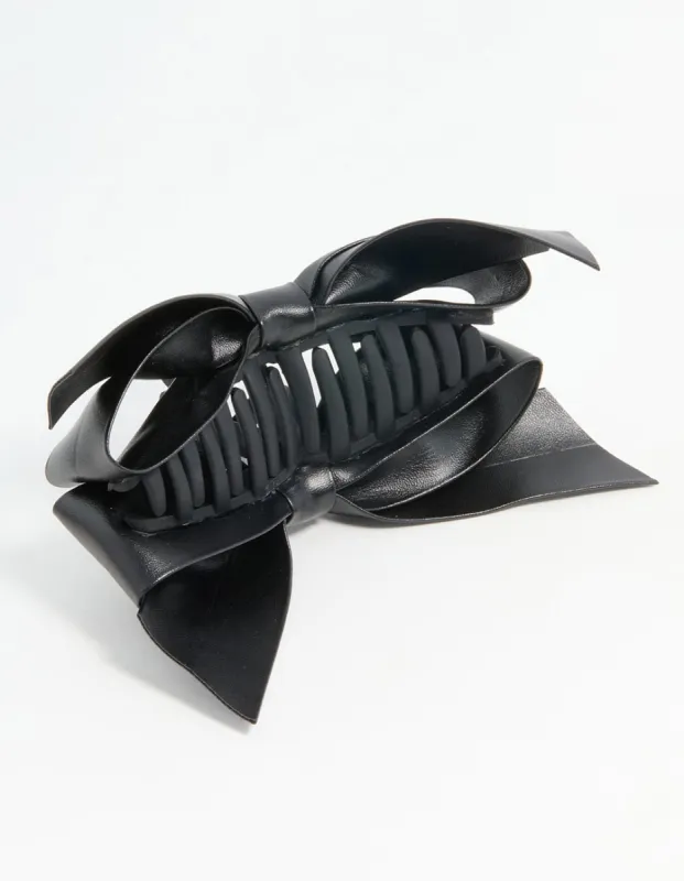 Black PU Leather Bow Claw Clip sold by lovisa