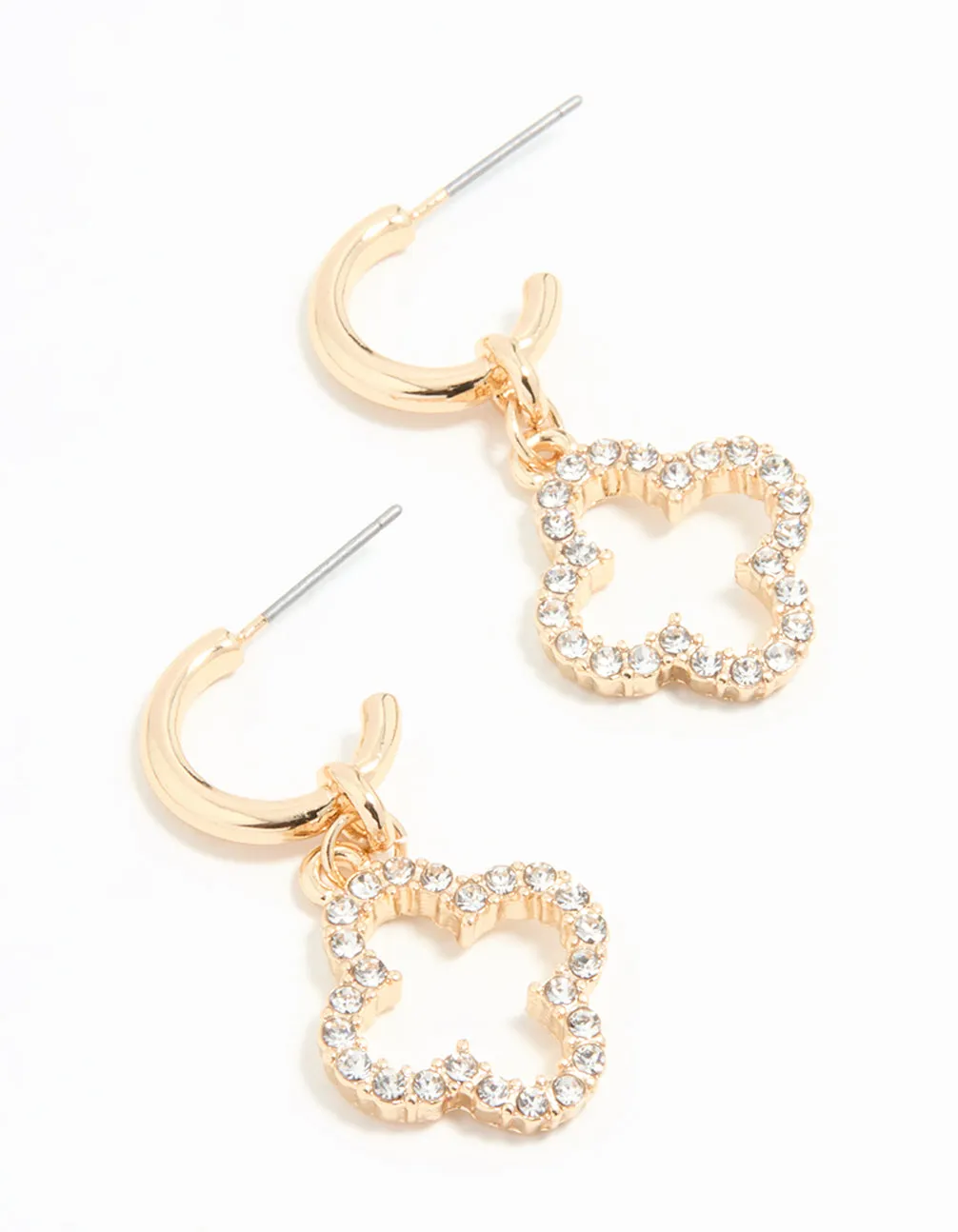 Gold Diamante Flower Huggie Earrings sold by lovisa