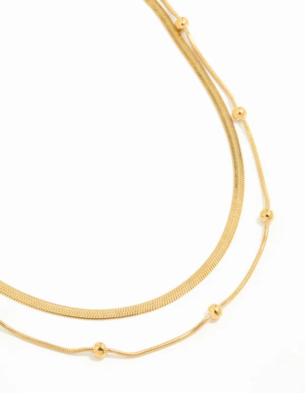 Waterproof Gold Plated Stainless Steel Ball Chain Layered Necklace sold by lovisa