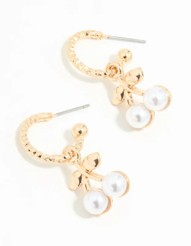 Gold Pearl Cherry Huggie Earrings sold by lovisa