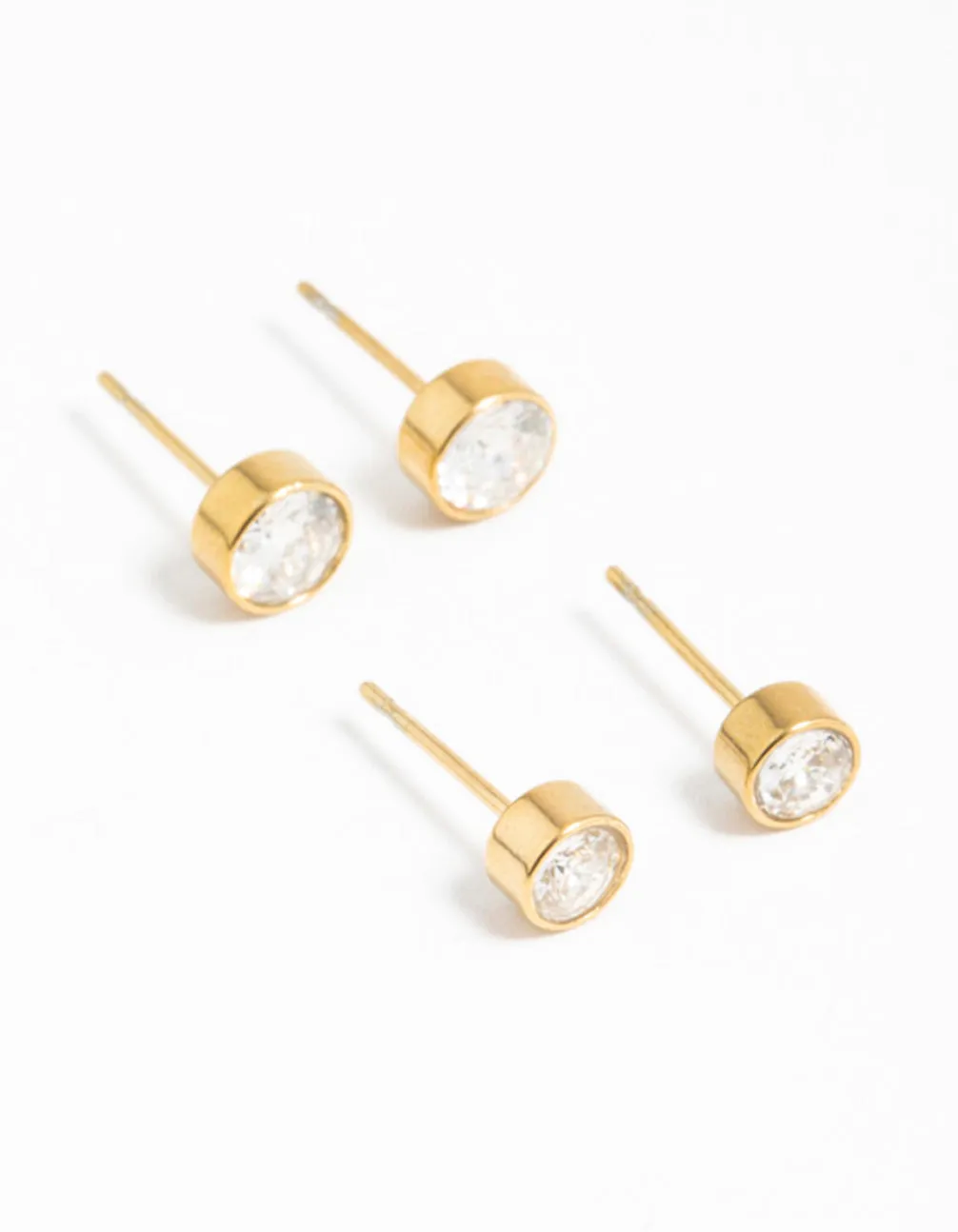 Gold Plated Surgical Steel Cubic Zirconia Bezel Stud Earrings sold by lovisa