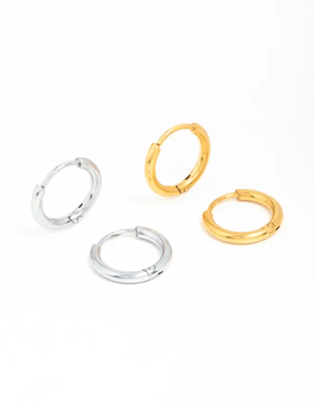 Gold Plated Surgical Steel Hoop Earrings 2-Pack sold by lovisa