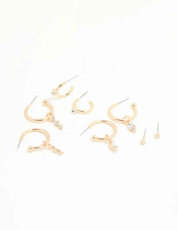 Gold Diamante Drop Huggie Earrings 4-Pack sold by lovisa