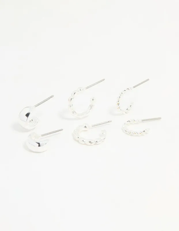 Silver Textured Huggie Earrings 3-Pack sold by lovisa