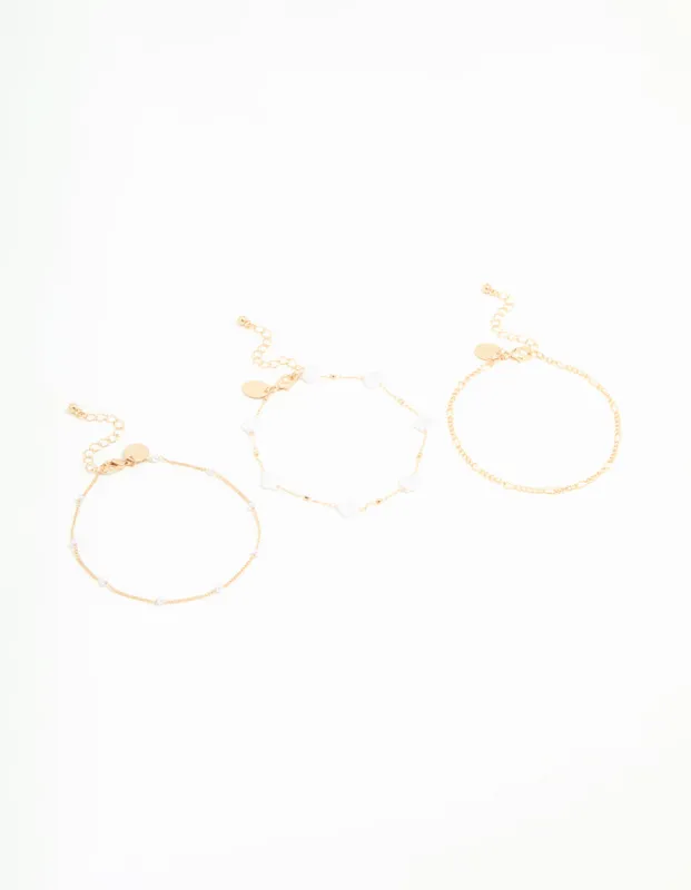 Gold Pearl Chain Anklets 3-Pack sold by lovisa