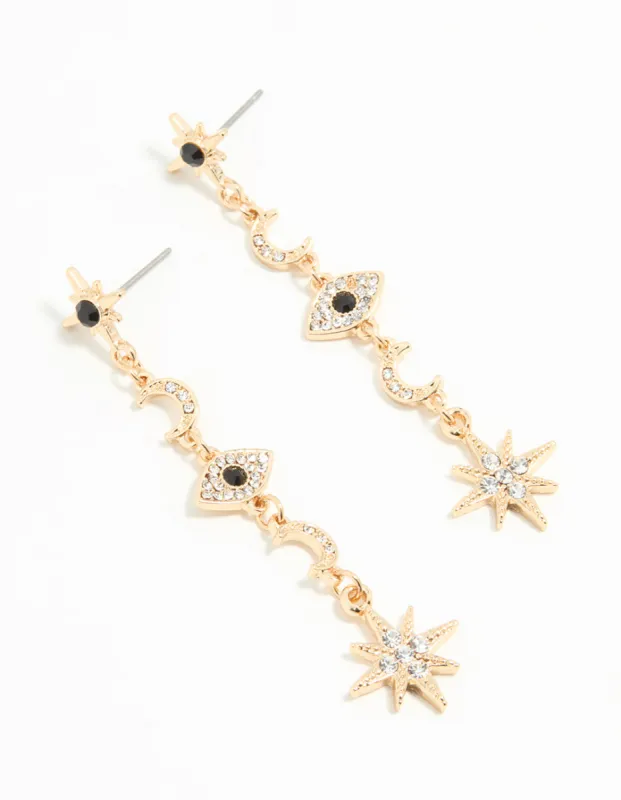 Gold Celestial Drop Earrings sold by lovisa