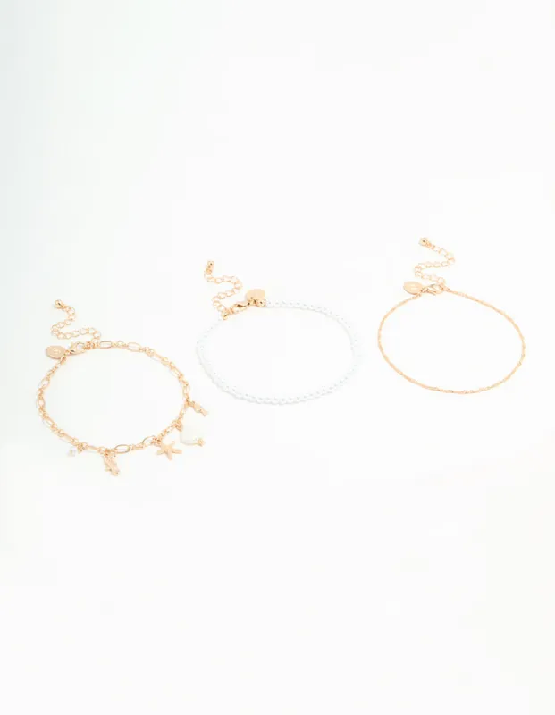 Gold Pearl Sea Anklets 3-Pack sold by lovisa