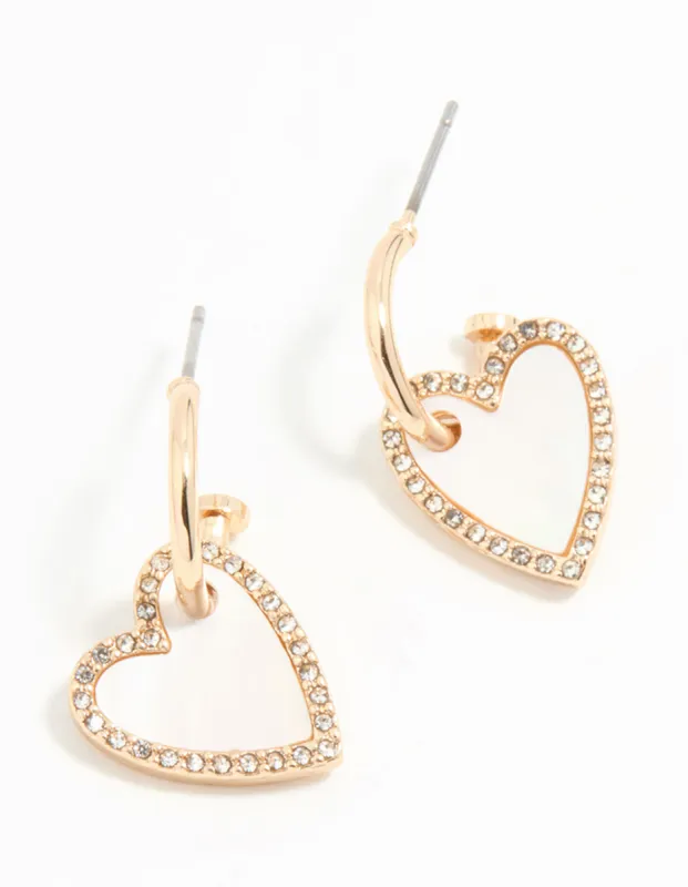 Gold Heart Drop Huggie Earrings sold by lovisa