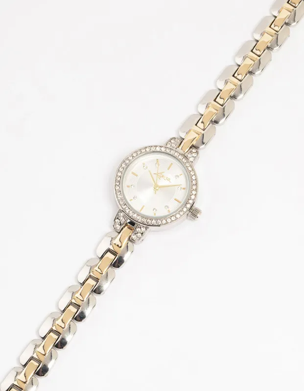 Mixed Metals Diamante Small Round Watch sold by lovisa