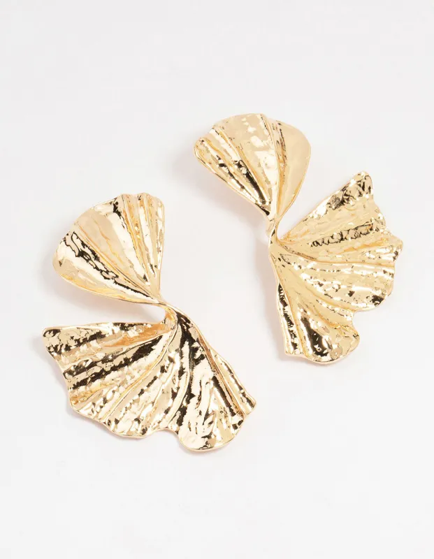 Gold Organic Twist Fan Stud Earrings sold by lovisa