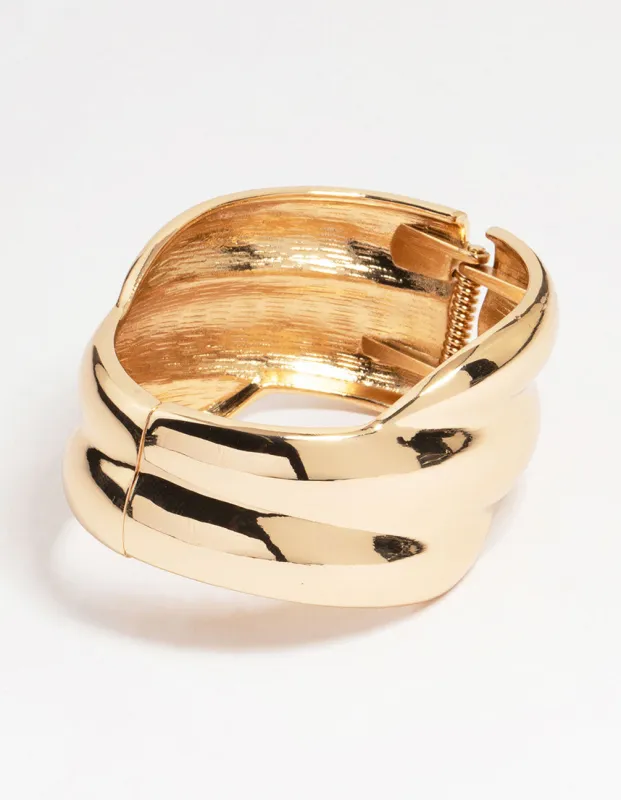 Gold Asymmetrical Ribbed Wrist Cuff sold by lovisa