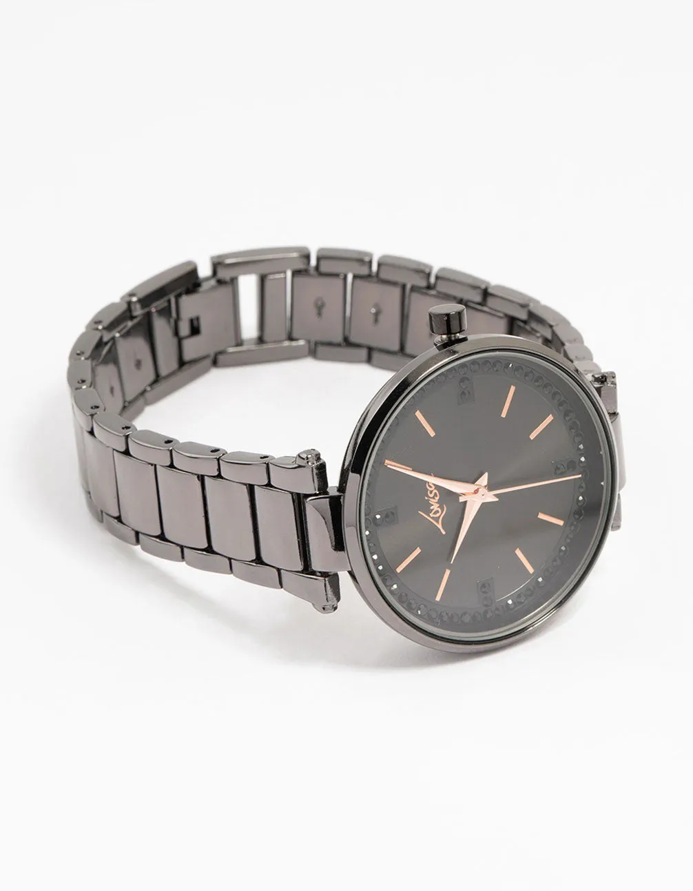 Black Coated Metal Diamante Round Watch sold by lovisa product image thumbnail 3
