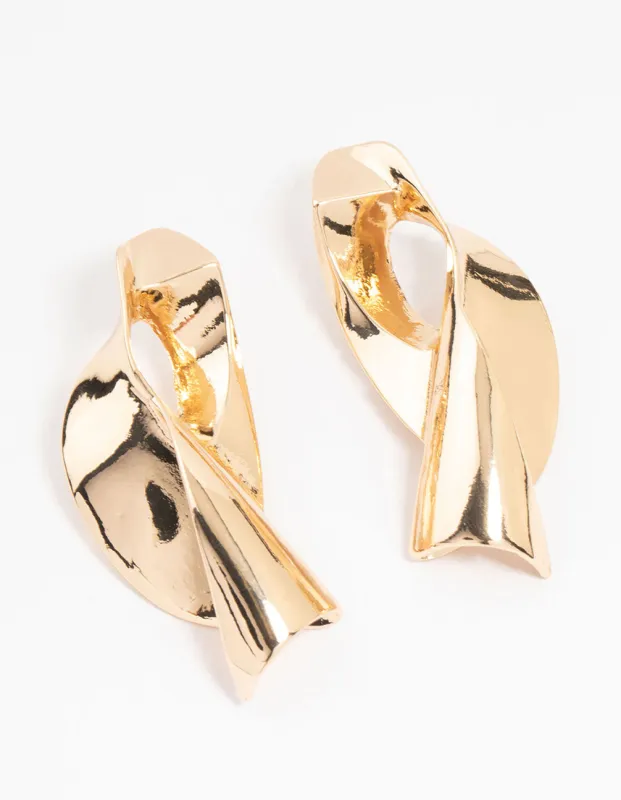 Gold Futuristic Twist Drop Earrings made by lovisa