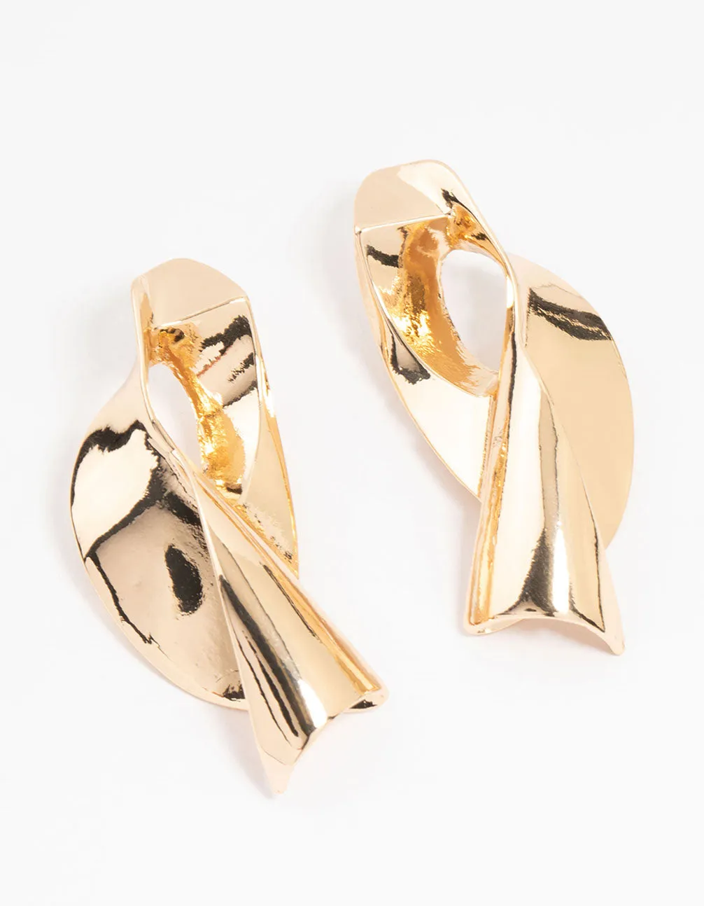 Gold Futuristic Twist Drop Earrings sold by lovisa