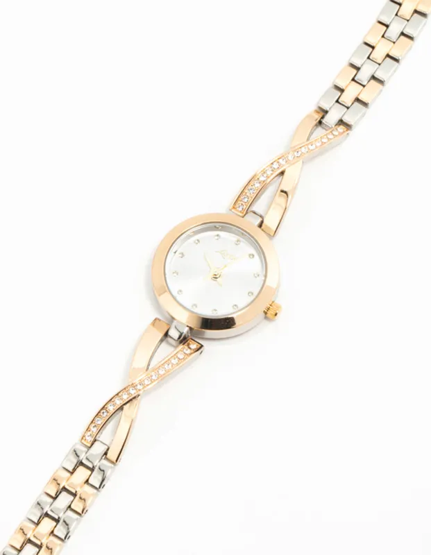 Mixed Metals Diamante Small Round Watch sold by lovisa