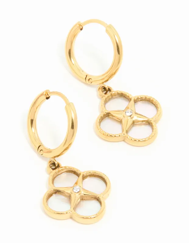 Waterproof Gold Plated Stainless Steel Flower Hoop Earrings sold by lovisa