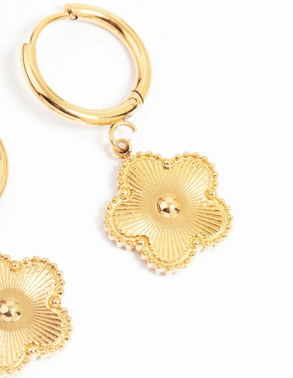 Waterproof Gold Plated Stainless Steel Flower Drop Hoop Earrings sold by lovisa product image thumbnail 5