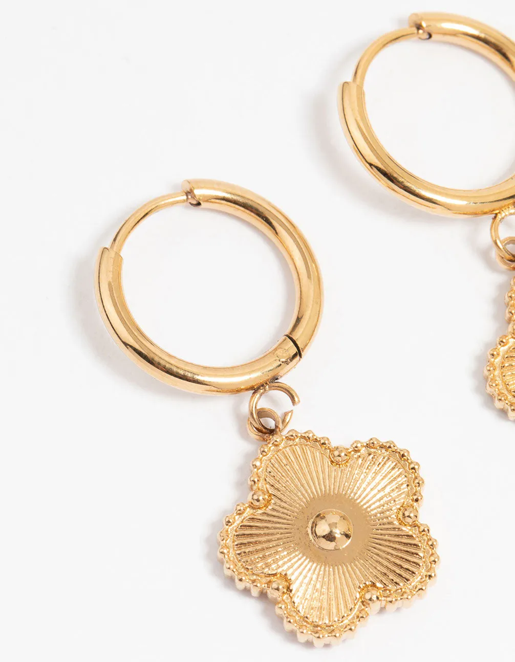 Waterproof Gold Plated Stainless Steel Flower Drop Hoop Earrings sold by lovisa product image thumbnail 4