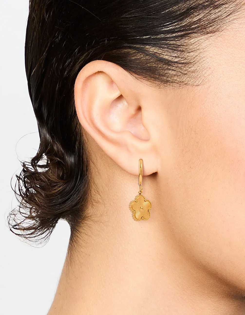 Waterproof Gold Plated Stainless Steel Flower Drop Hoop Earrings sold by lovisa product image thumbnail 2